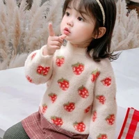 new spring winter girl casual sweater childrens knitted kids pullover warm long sleeve thicken lining cartoons plus velvet