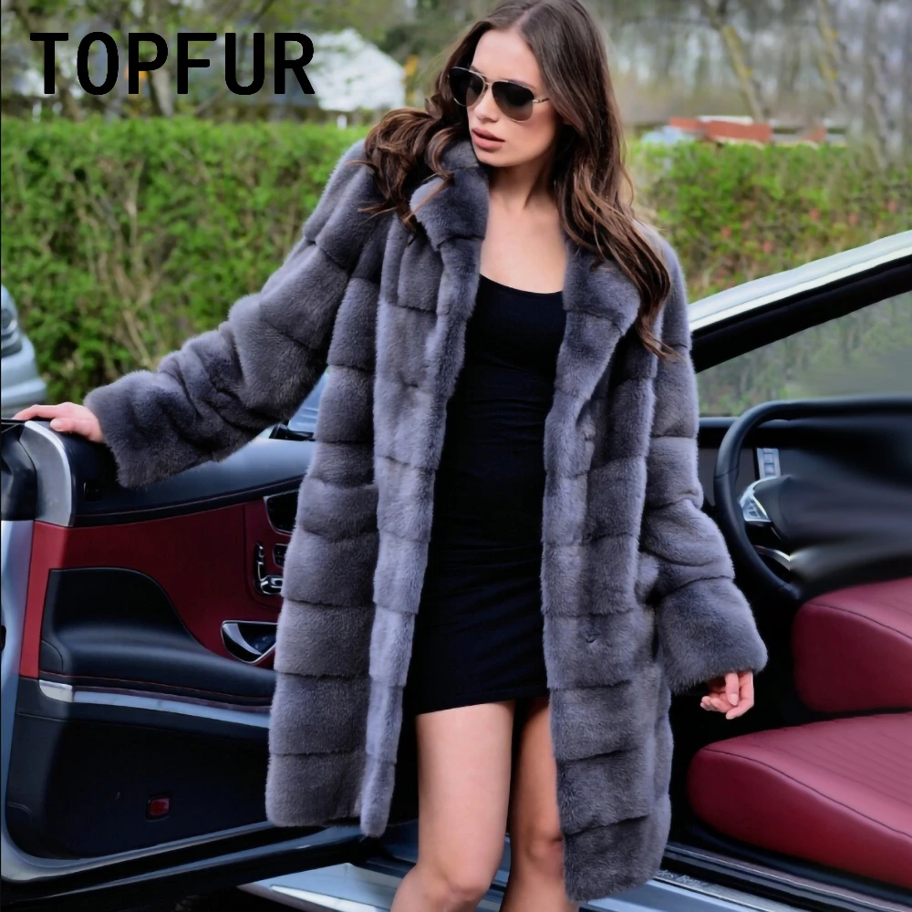 TOPFUR Female Winter Import Dark Grey Natural Mink Fur Coat Luxurious Real Fur Coat Woman High Quality Customized Basic Jacket