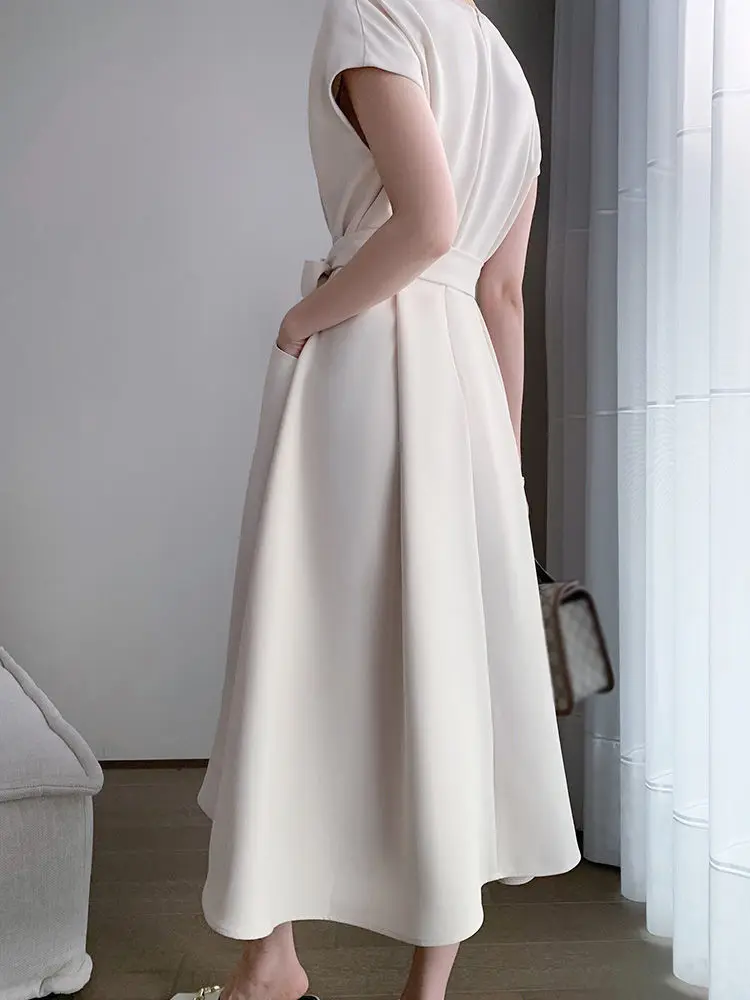 

Office Lady One Piece Dress Korean Evening Party 2021 Summer Chic Elegant Slim Dress Women V-neck Short Sleeve Casual Midi Dress