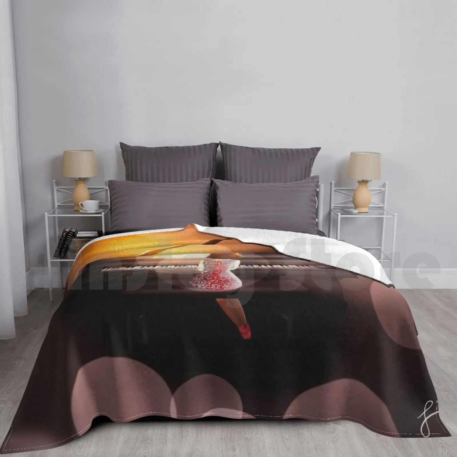 

Musical Night Blanket For Sofa Bed Travel Piano Instrument Girlinred Fancy Girl Night Concert Dark Music Song