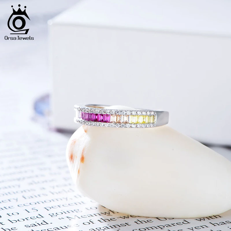 Женские кольца ORSA JEWELS из серебра 925 пробы с радужным кубическим цирконием