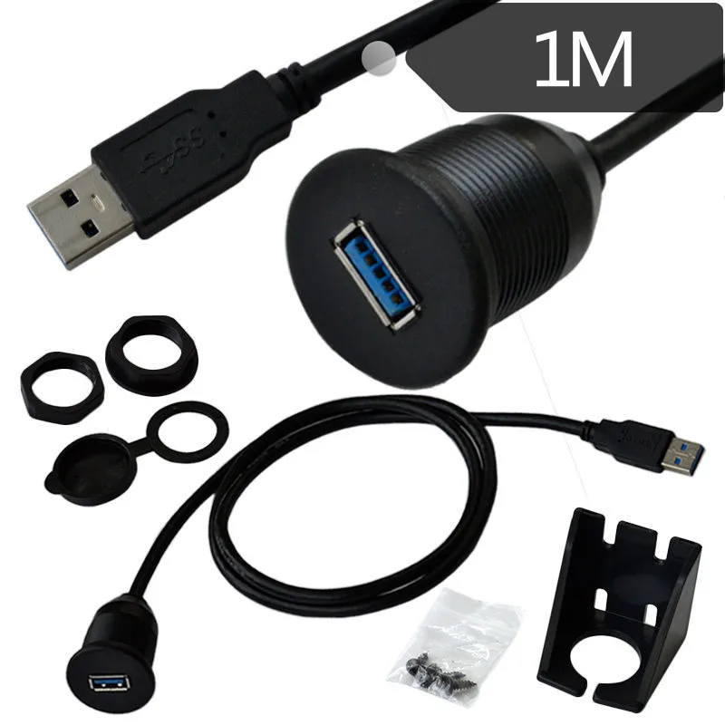 

USB3.0 cable waterproof cable car wheel boat motorcycle dashboard panel data extension cable USB 3.0 Extension USB Mount