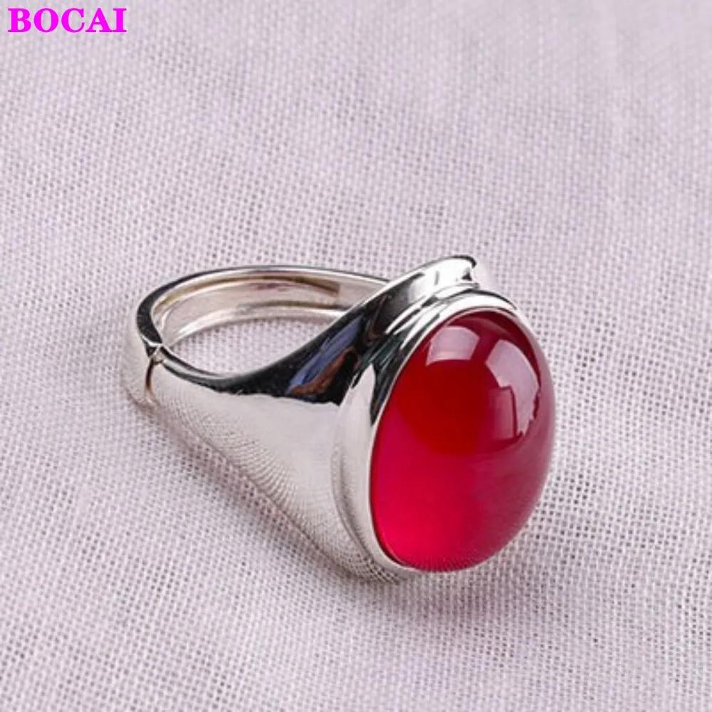 

BOCAI S925 sterling Silver rings Jewelry Fashion Opening Design New Red Corundum Exaggerates Handmade Thai silver rings