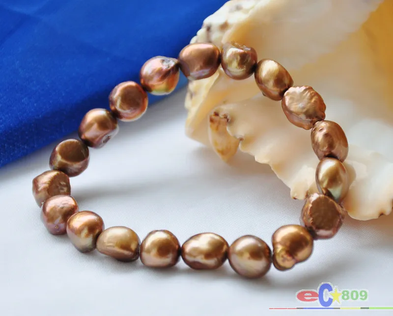 P5193 эластичный браслет из пресноводного жемчуга в стиле барокко 8 дюймов 9 мм |
