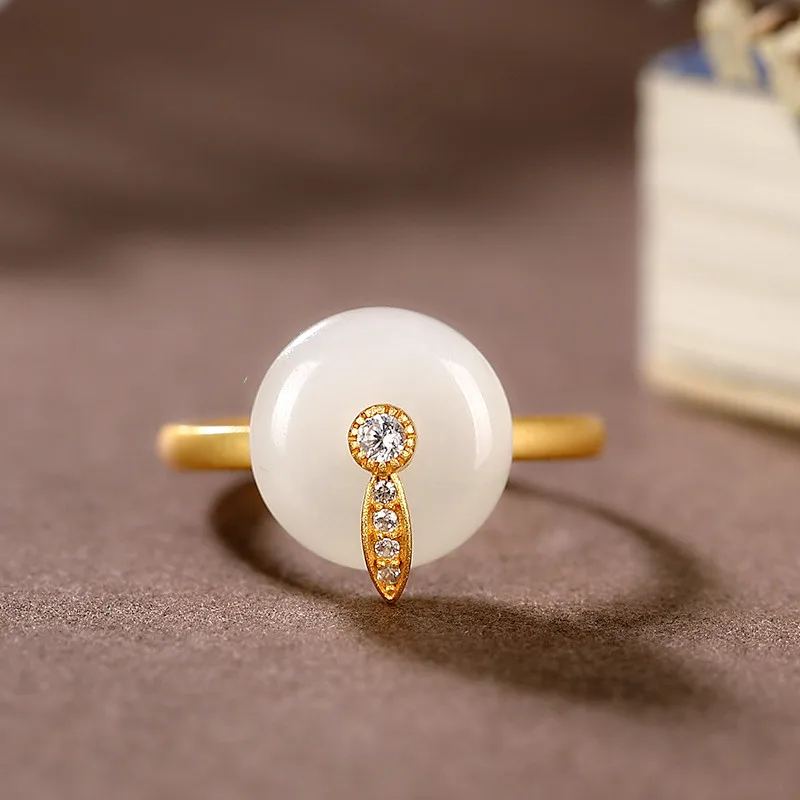 Серебряное кольцо 925 пробы ювелирное изделие позолота Hetian jade безопасная пряжка