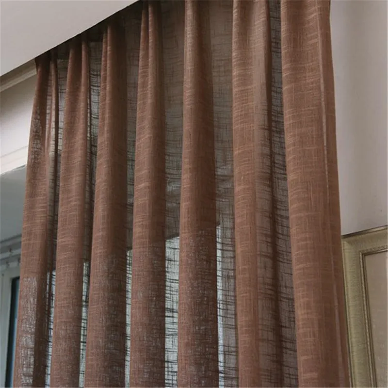 Coffee Voile tulle Плотный Хлопок, лен, тюль, занавески, декоративные, для отеля, современные, модные, европейские, отвесные, белые, синие, розовые, желтые, кофейные, WP342* 30 - Цвет: Coffee Voile tulle