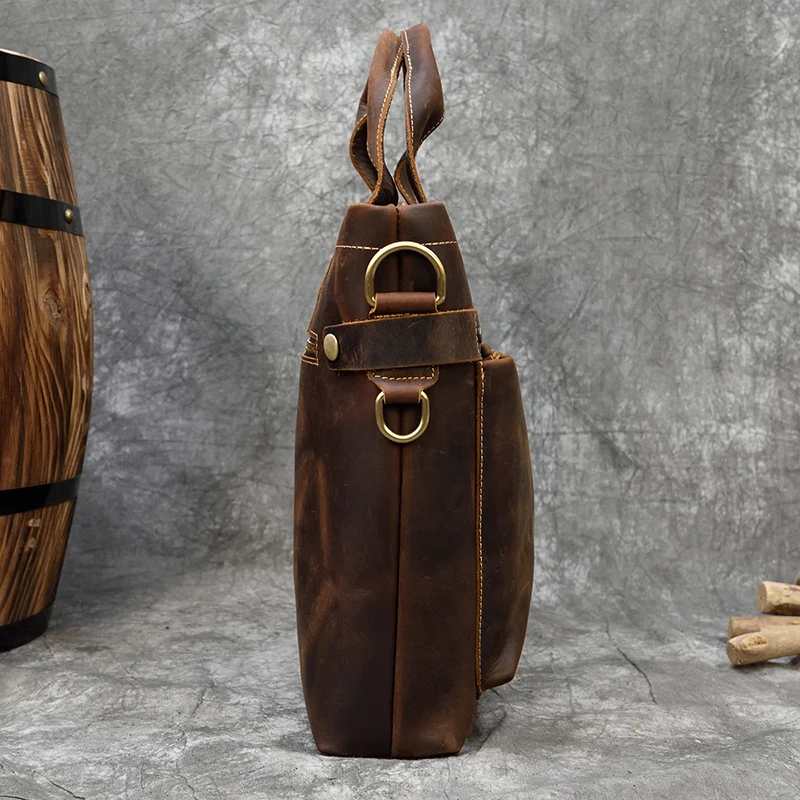 Мужской кожаный портфель Crazy horse коричневая сумка для ноутбука из коровьей кожи 15