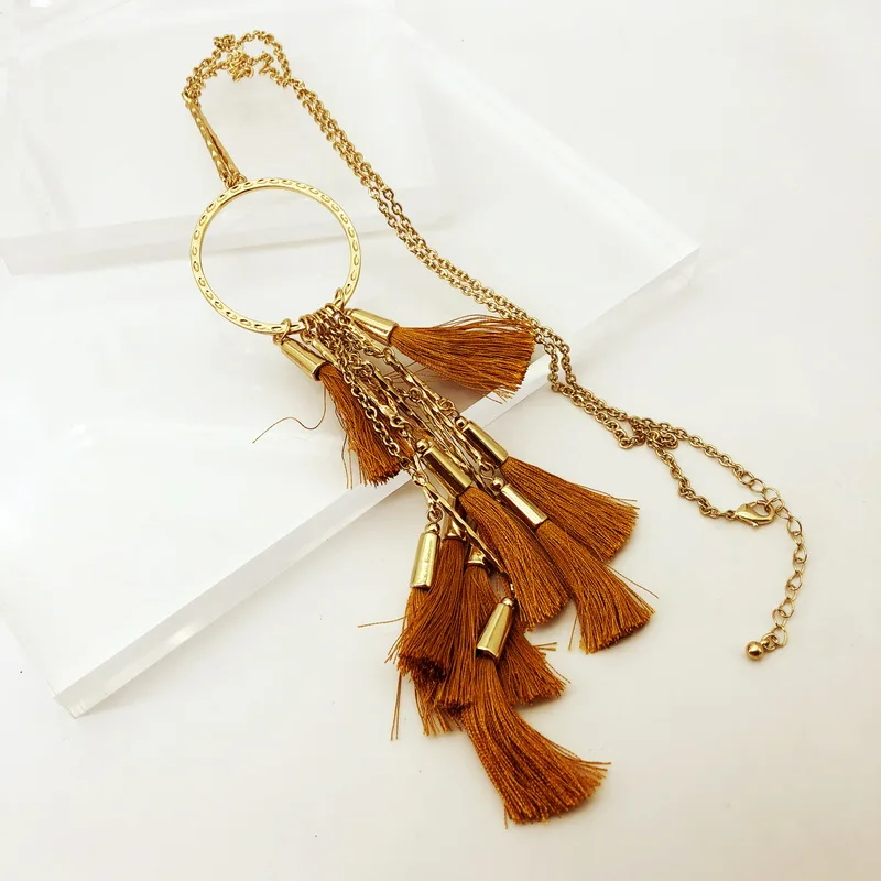 F.J4Z модные женские длинные подвески и ожерелья дизайнерские коричневые кисточки