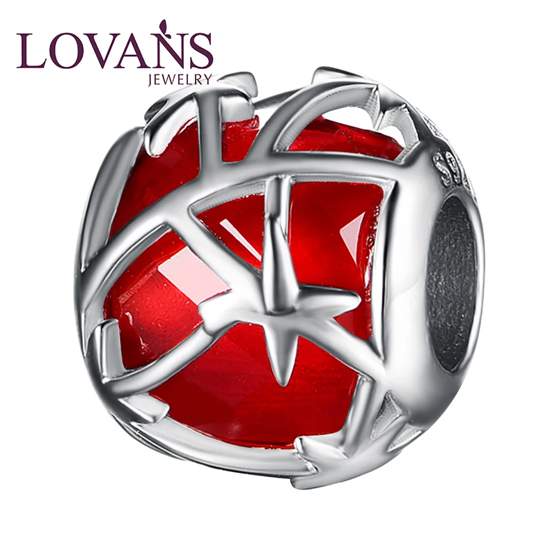 

LOVANS Trend Sterling Silver Charms Red Enamel Stripe Stars Design 925 Beads Fit For Original Charm Bracelet Jewelry
