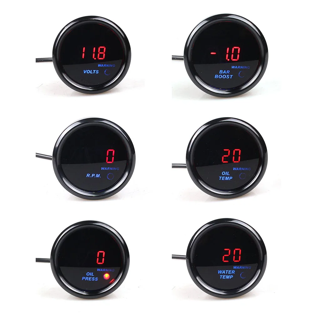 

52mm 2inch Led Smoke Lens Volt Water Temp, Oil Temperature, Oil Press, RPM, Turbo Auto Gauge For 12V Car Meter