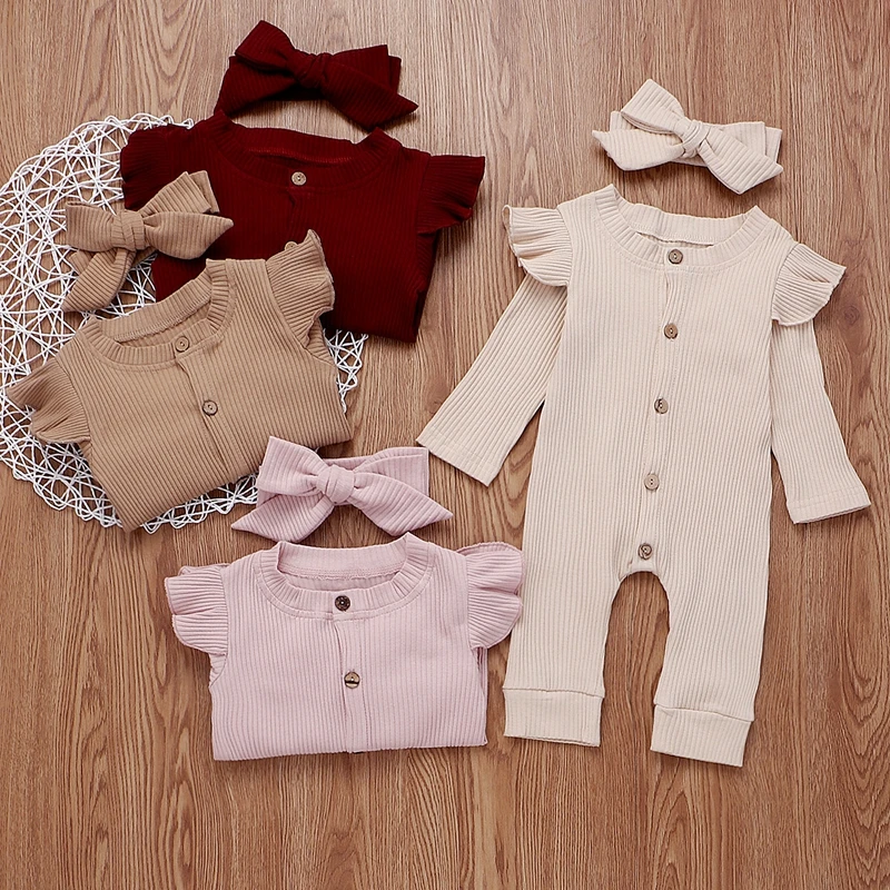 

Spring Autumn Baby Clothing Sets Newborn Baby Girl Boy Ribbed Clothes Knitted Cotton Romper Jumpsuit Solid 2PCS Outfits New Year