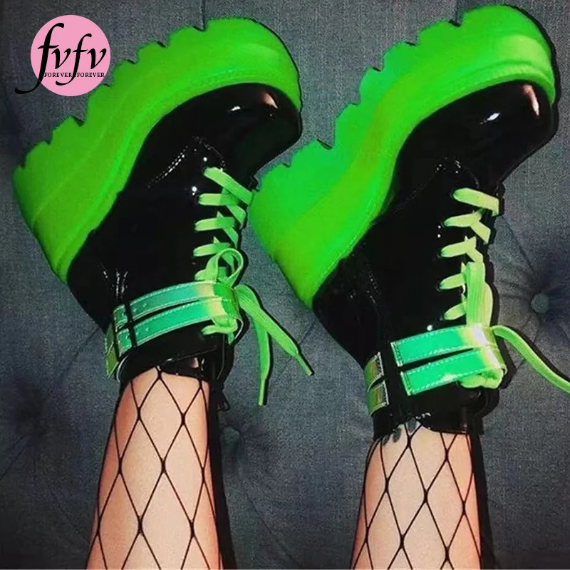 

Женские ботинки на танкетке [FVFV], зеленые ботильоны на толстой нескользящей подошве с цепочкой, дамская модная обувь на осень-зиму