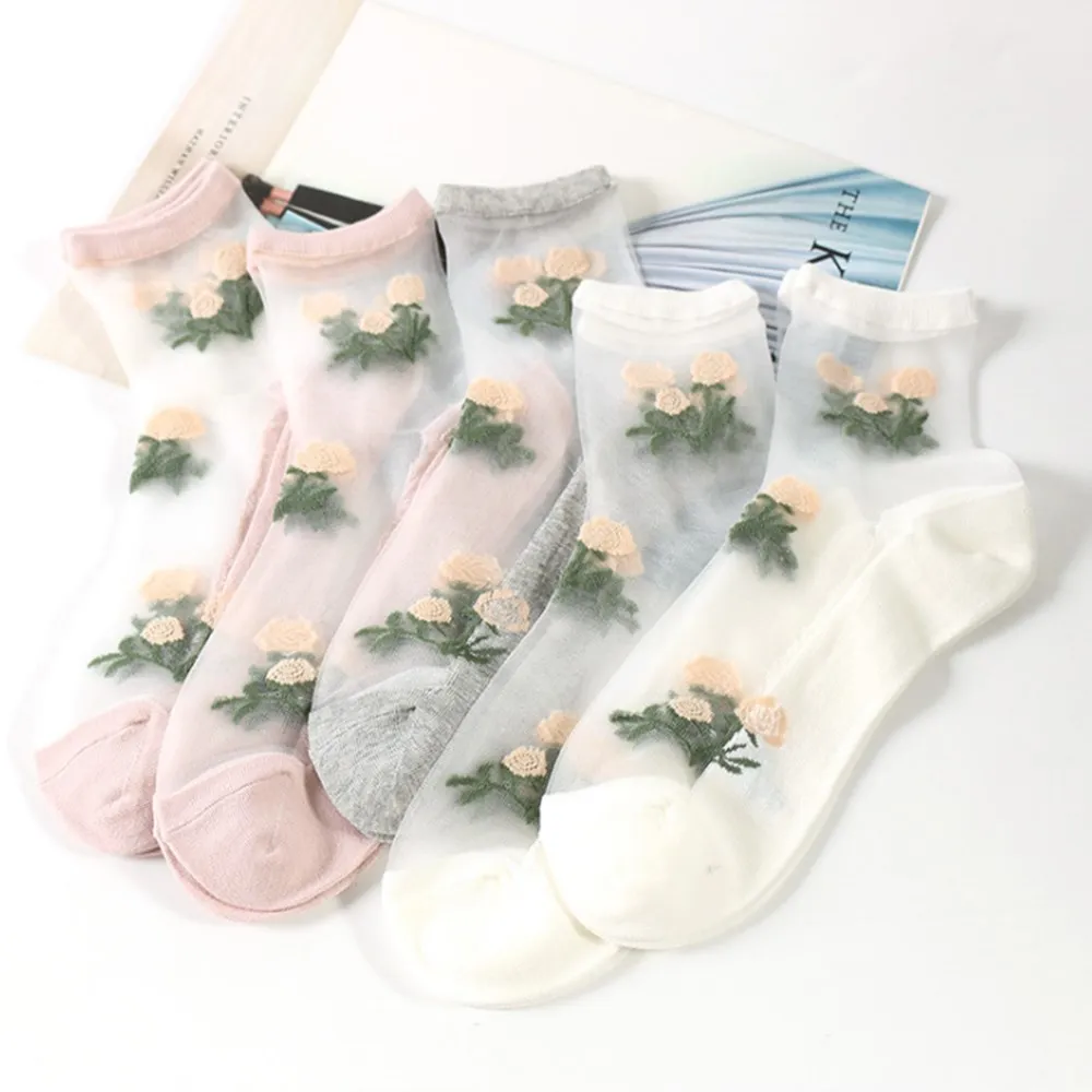 1 пара ажурные Для женщин цветок розы носки с кружевной оборкой мягкие удобные