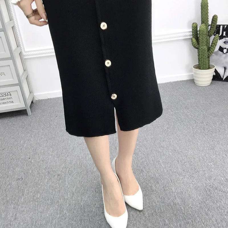 

Sanishroly New Autumn Winter Women Button Sling Long Dress Slim Split Knitted Dresses Female Sleeveless Tank Dress Vestidos S761