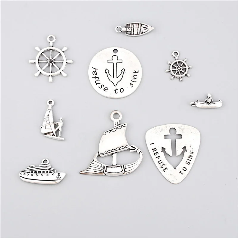 18 шт. смешанных серебряных подвесок морской якорь шармы парусная лодка руль
