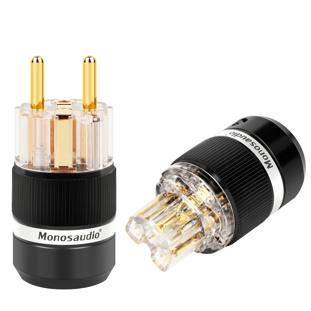 Monosaudio E101G/F101G прозрачная позолоченная европейская вилка Hifi шнур питания Schuko Кабель питания штекер IEC гнездовой разъем