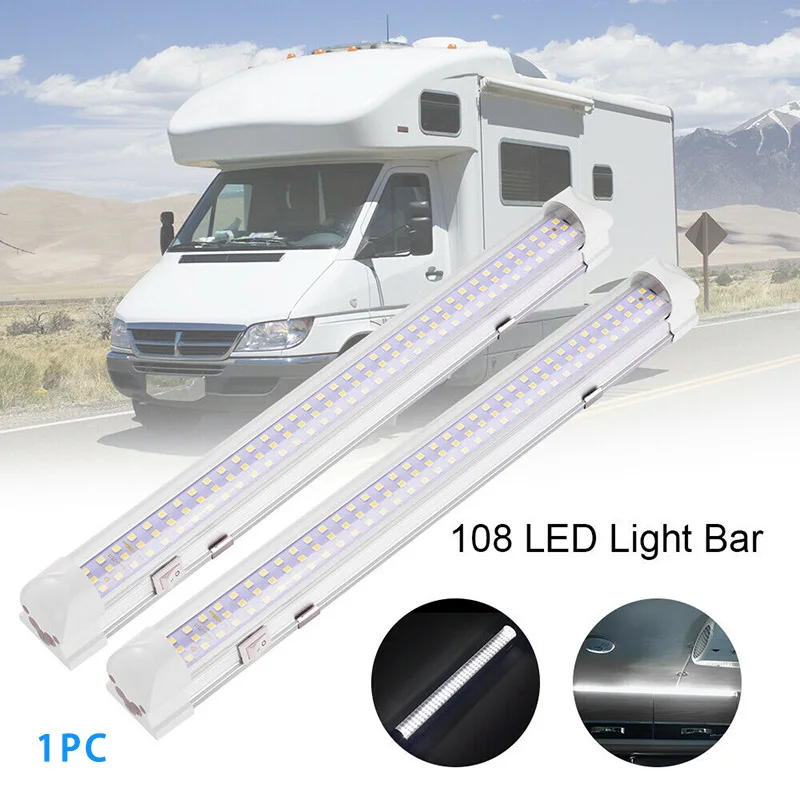 

1x 108 LED Interior Light Bar ON/OFF Switch 12V Strip Light Van Bus Caravan 13