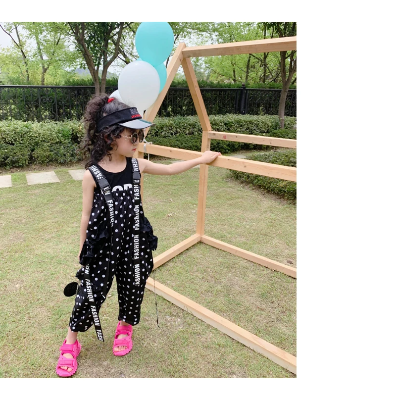 Новинка 2020 года Детские комбинезоны для девочек Летние модные широкие брюки в