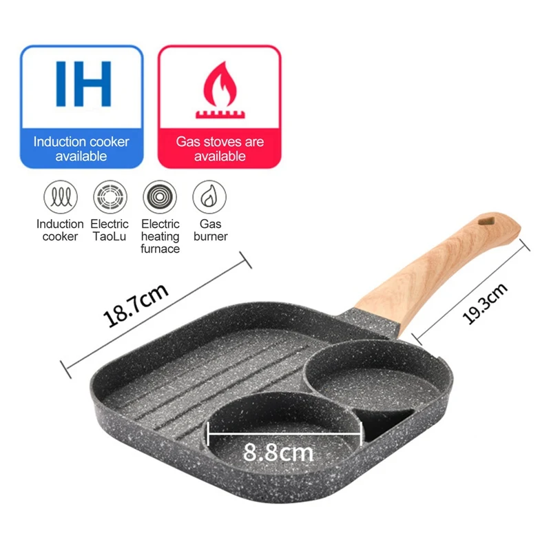 

Maifan Non-Stick Pancake Pan, Two Hole Stone, Three in One, for Meat, Burger, Egg, Burger, with Wood Handle