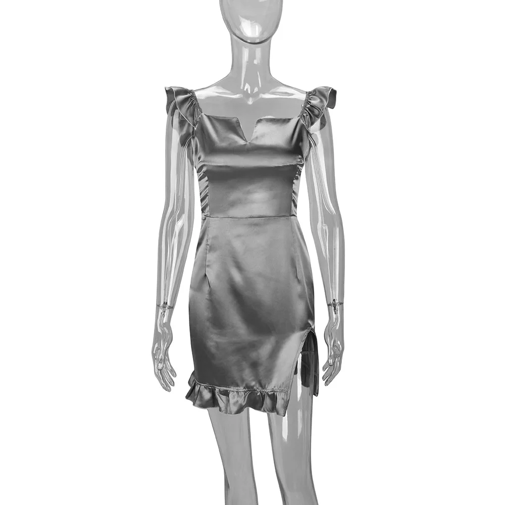 

New 2020 summer new Ruffle fly sleeve dress sexy split buttock skirt