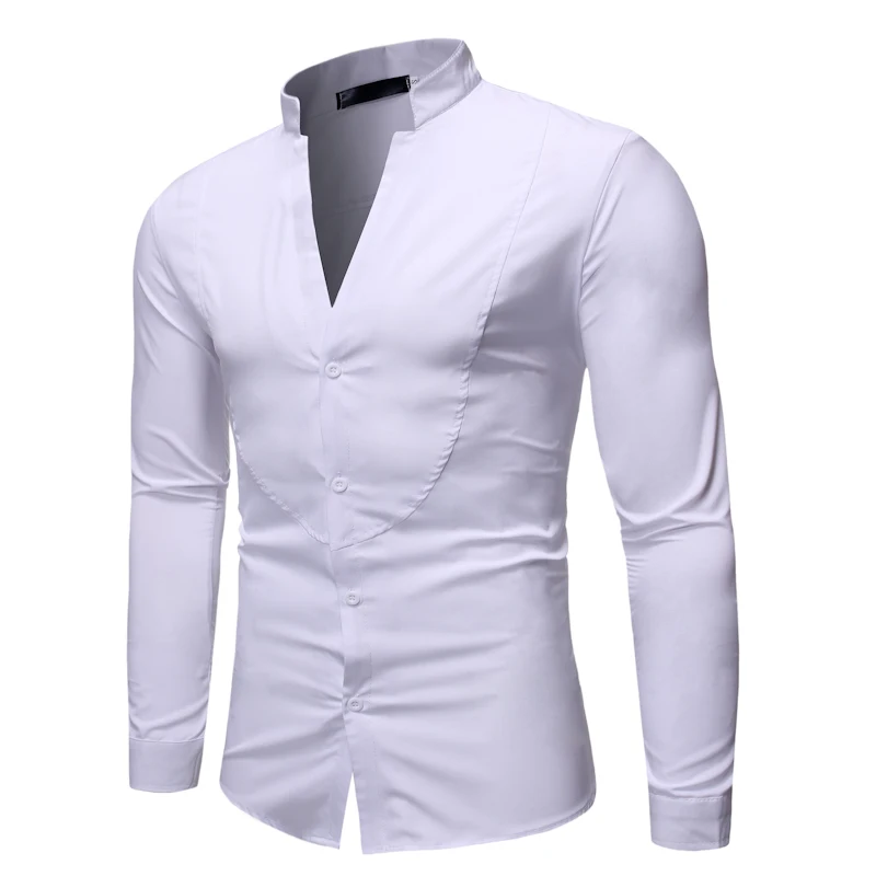

Loldeal Male V-neck shirts Loose Cotton Blend Solid Color Button Long Sleeve Shirts