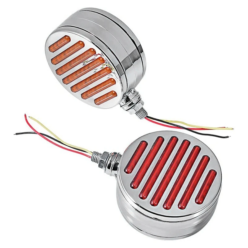 

2 Pcs Double Face Light 4Inch Round Red Amber with Housing Chrome for TRUCK FENDER TAIL CORNER TURN SIGNAL BRAKE LAMP