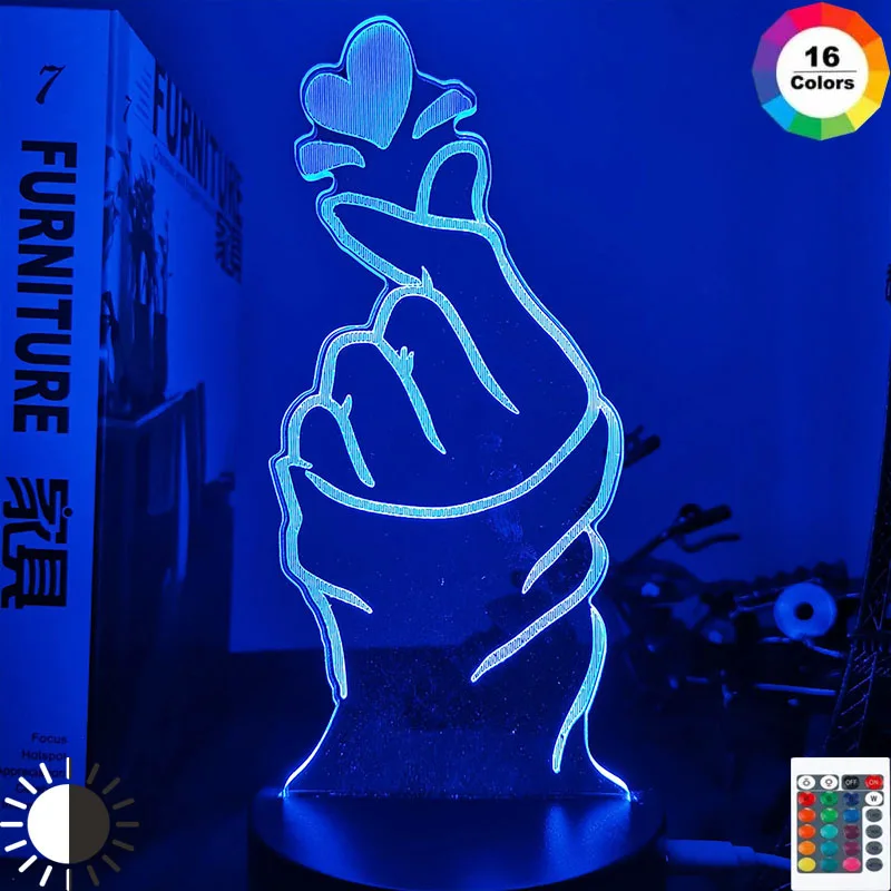 

Finger Heart Led Night Light for Home Decoration Color Color Changing Touch Sensor Nightlight Cool Birthday Gift Table 3d Lamp