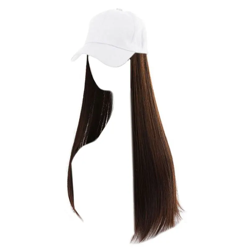 Women Girl Wig Hat Baseball Cap with Synthetic Hair Extension Long Straight Wigs