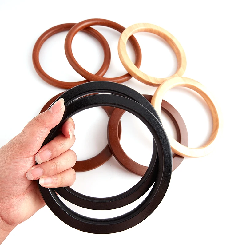 2Pcs Wooden Handle Replacement DIY Handmade Bag Woven Bag Purse Handbag Bag Handles Ring Portable Bag Strap Tote Bag Accessories