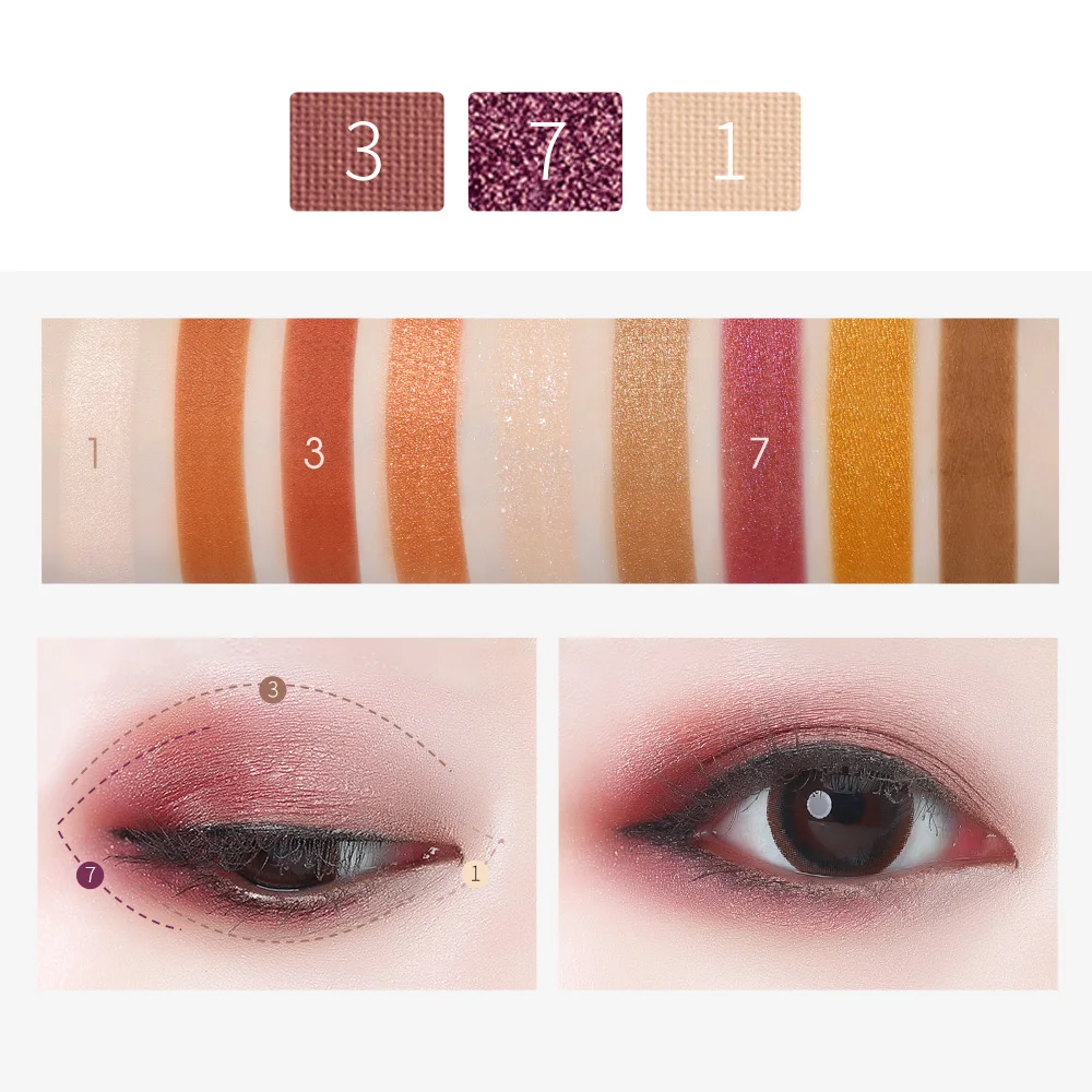 Палитра теней для век Honey & Beauty 9 цветов матовый блеск водостойкие металлические