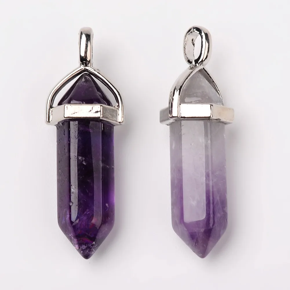 

15pcs Natural Amethyst Double Terminated Pointed Pendants For Necklaces Bracelets DIY Jewelry Making 37~40x12mm, Hole: 3mm