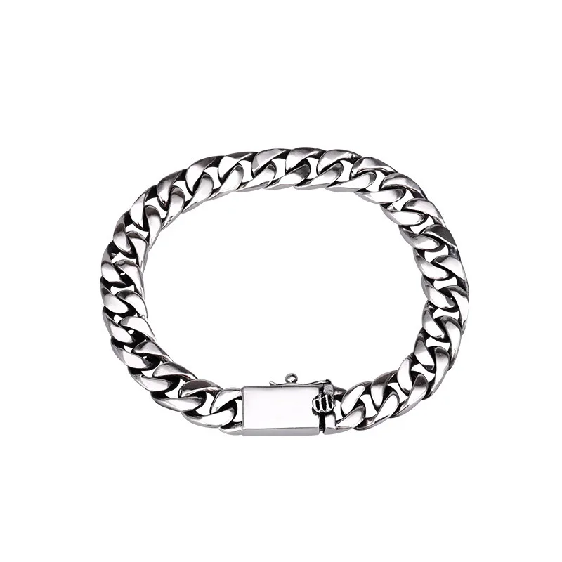 100% S925 Sterling Silver Bracelet Retro Thai Silver Fashion Classic Jewelry Pure Argentum Flat 8mm Width Men's Hand Chain
