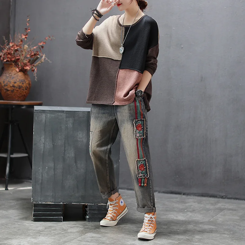 Осенняя футболка Женские Вязаные свободные пуловеры 2019 новые женские топы с