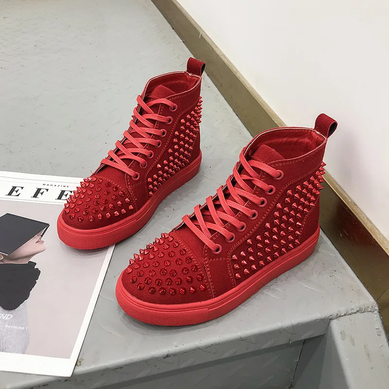 

Korean style women's fashion stage hip hop platform boots personality rivets shoes lace-up ankle boot flat shoe zapatos de mujer