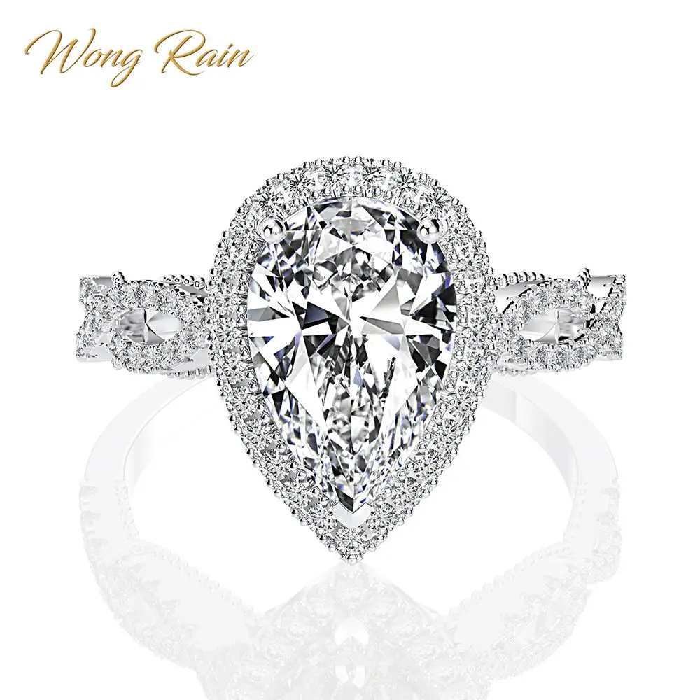 Wong Rain роскошное 100% 925 пробы Серебряное 3 карат груша созданное Moissanite драгоценный