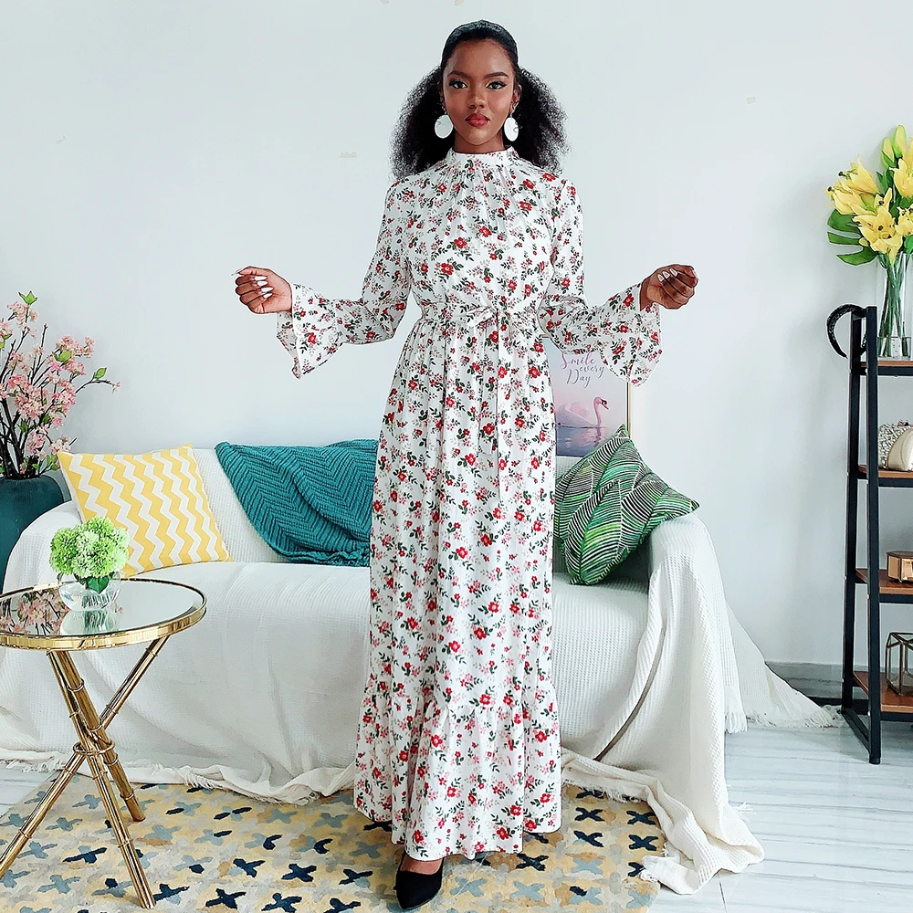 Женское длинное платье Siskakia с воротником стойкой длинным рукавом и цветочным