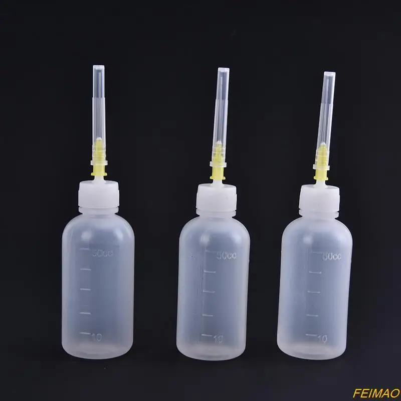 

50ml Transparent Polyethylene Needle Dispenser Dispensing Bottle For Rosin Solder Flux Paste + 3 Needles Tools