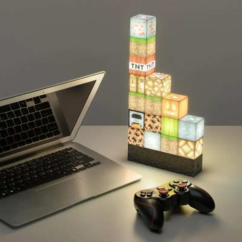 

Desk Night Lamp Home Decor 16pcs Square Building Block DIY Creative Novel Splicing Lamp Rechargeable LED Decoration For Party