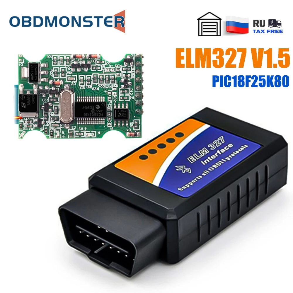 Фото - ELM 327 V1.5 BT OBD2 Auto Scanner PIC18F25K80 ELM327 Bluetooth OBDII Car Diagnostic Tool For Android IOS Car Code Reader mini wifi elm327 obd2 scanner v1 5 elm 327 wifi pic18f25k80 auto diagnostic tool obdii for android ios windows