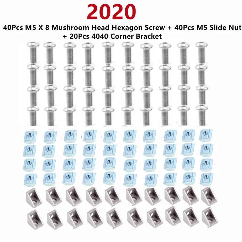 Набор коннекторов из 2020 алюминиевого профиля: 40 шт. M5 X 8 шестигранный винт с
