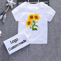2020 new toddler baby t shirt for boys girls casual print sunflower design aesthetics hip hop white tshirts 2 3 4 6 8 10 years