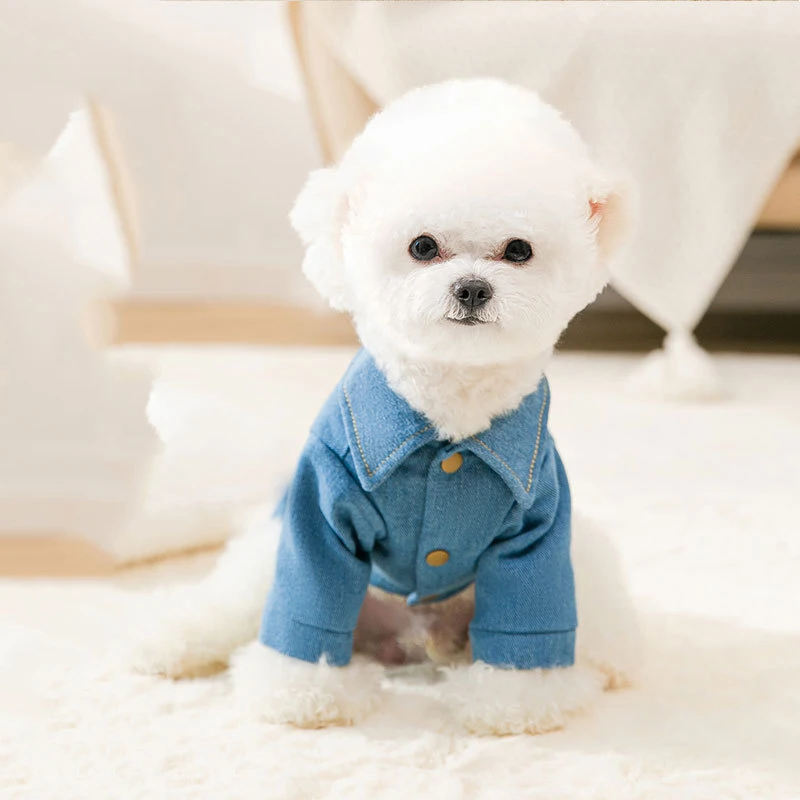 

New Autumn Cat Retro Tooling Bipod Small Dog Jeans Pet Clothes Comfortable Fabric.