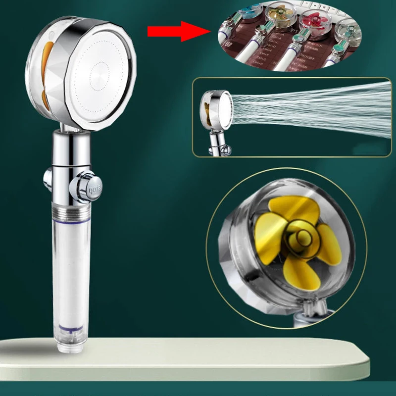 

2021 Shower Head Water Saving Flow 360 Degrees Rotating With Small Fan ABS Rain High Pressure spray Nozzle Bathroom Accessories