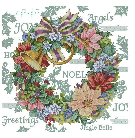 

MM Top Quality Beautiful Lovely Counted Cross Stitch Kit Holiday Harmony Wreath Christmas Jingle Bells dim 08662