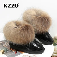kzzo high quality real fox fur women snow boots cow leather ankle boots australia classic fashion winter warm shoes waterproof