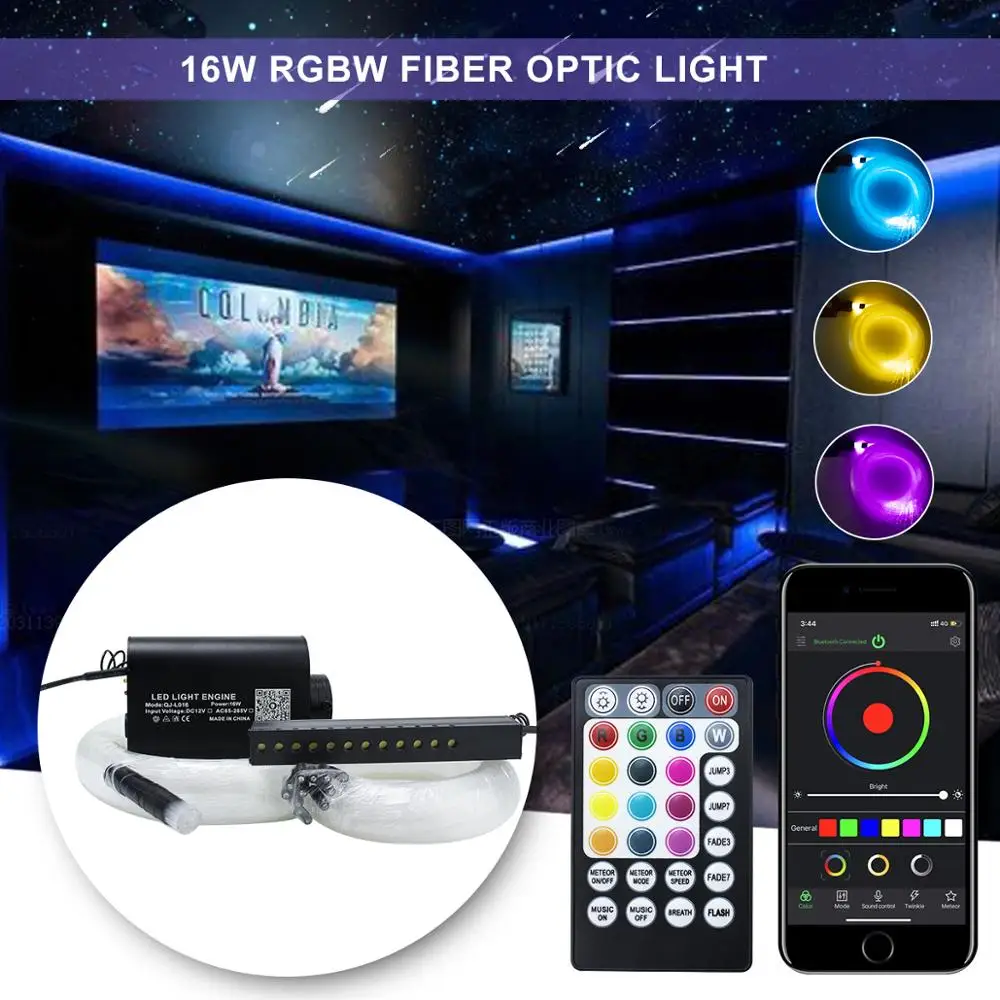 

Fiber Optic Light Bluetooth APP Control 16W RGBW Stars Ceiling Lights 3-4Meter Optical Fibe Cable with Shooting Meteor Effect