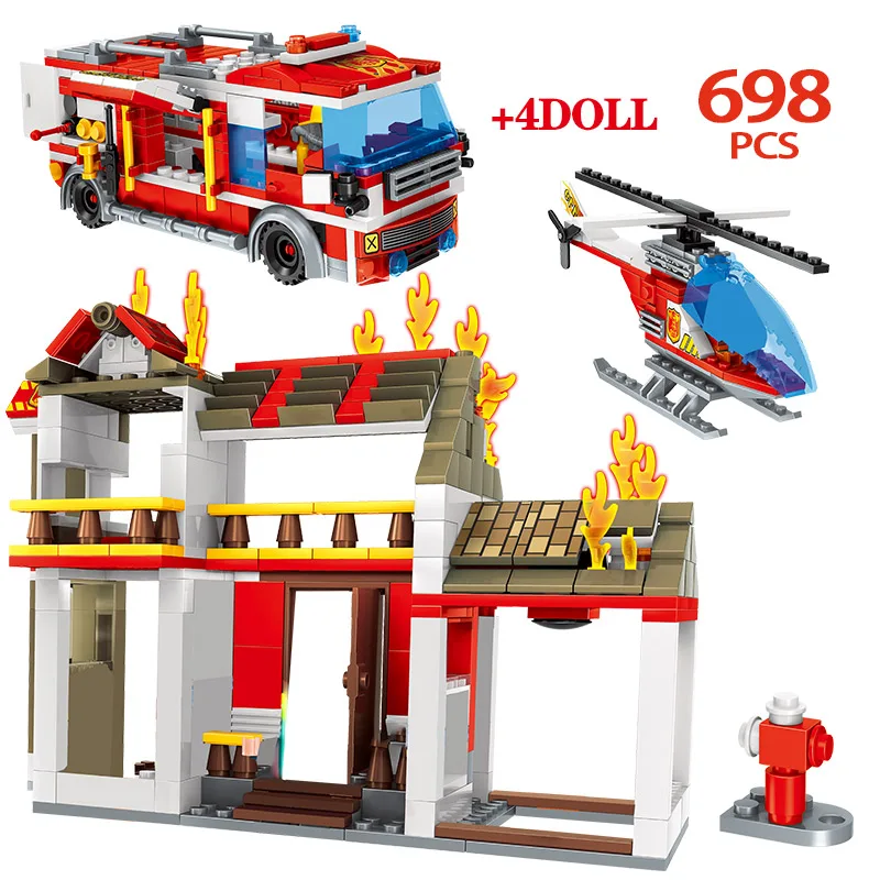 693 шт. Детский конструктор пожарная машина|Блочные конструкторы| |