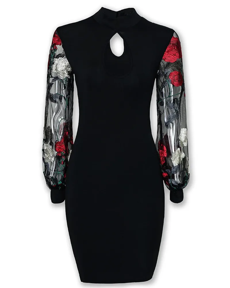 Женское винтажное платье-мини с цветочной вышивкой и длинным рукавом | Женская