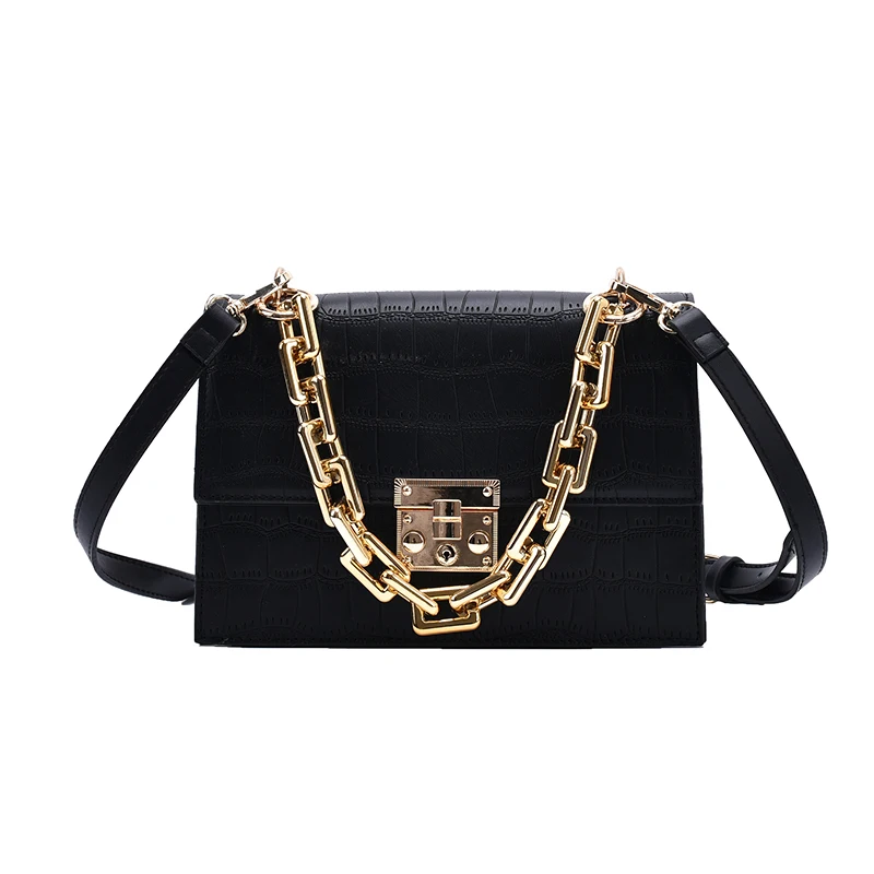 

Thick Chain Small PU Leather Flap Bags for Women 2021 Fashion Branded Trend Women's Trending Designer Crossbody Shoulder Handbag