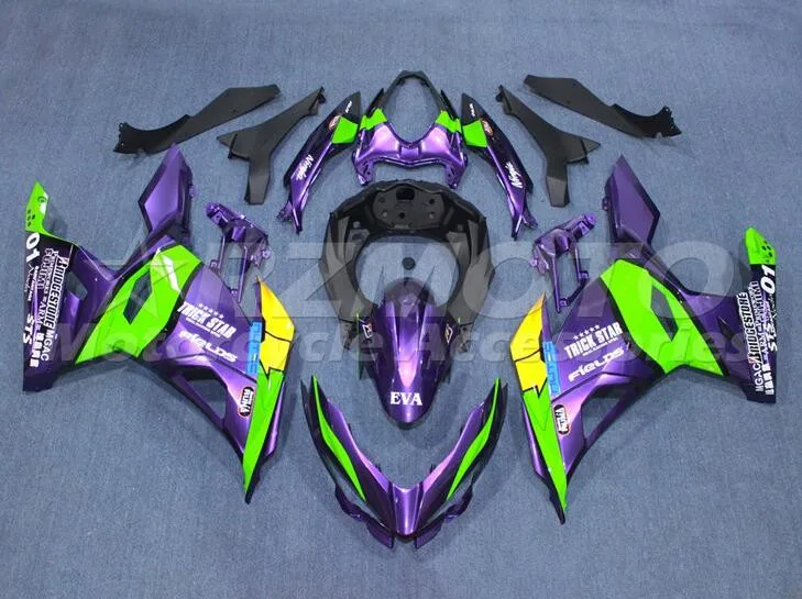 

Новый комплект обтекателей из АБС-пластика, подходит для Kawasaki Ninja400 Ninja 400 2018 2019 2020 18 19 20, кузов фиолетового и зеленого цвета на заказ